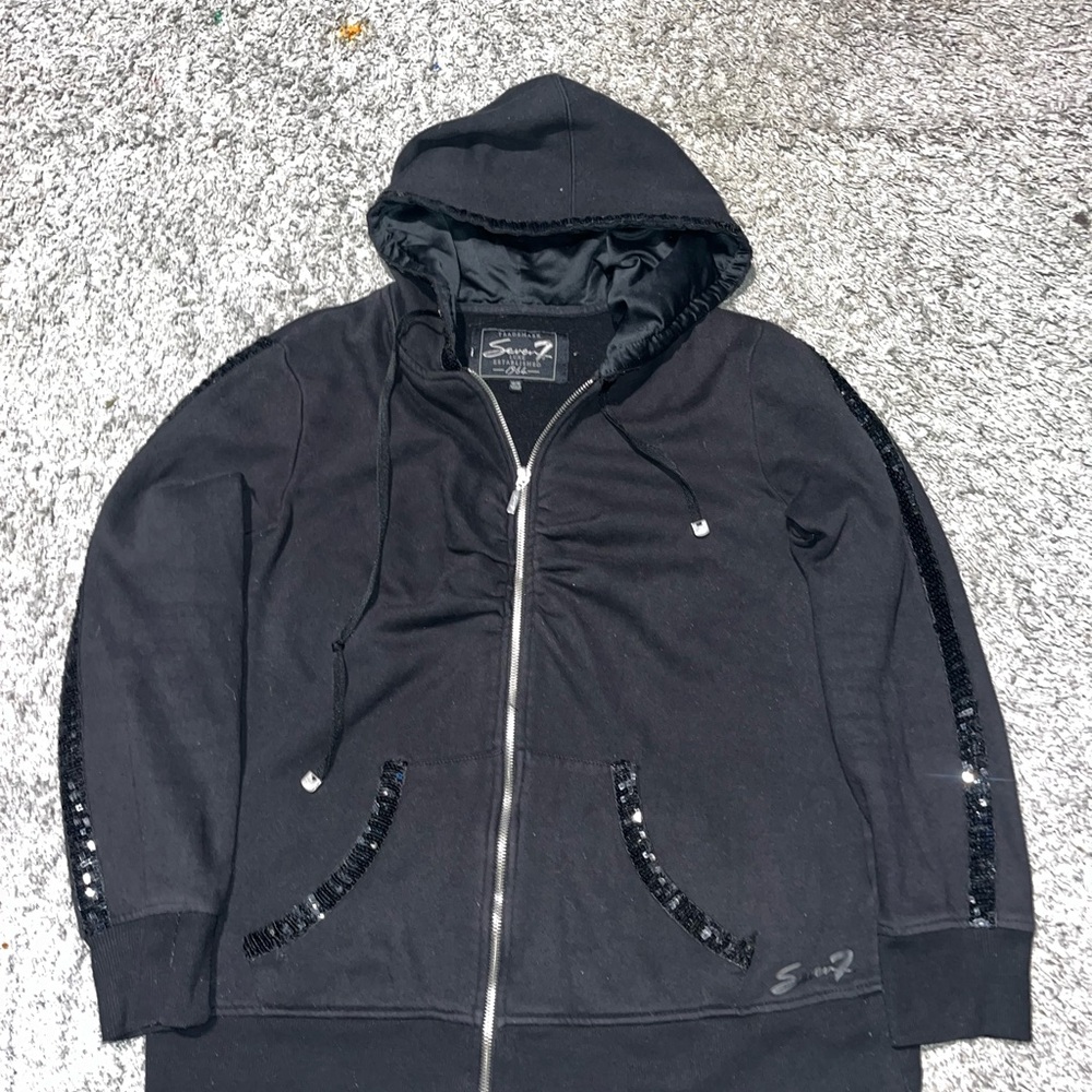 7 for mankind Black Sequin-Trimmed womens Hoodie